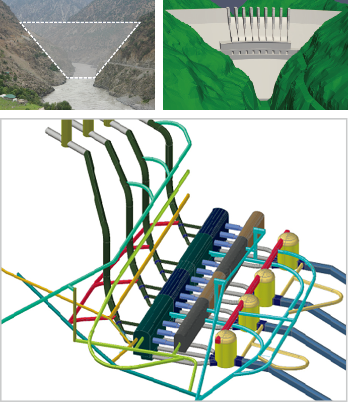 ダス水力発電所の地下につくられる発電施設を含む構造物の図
