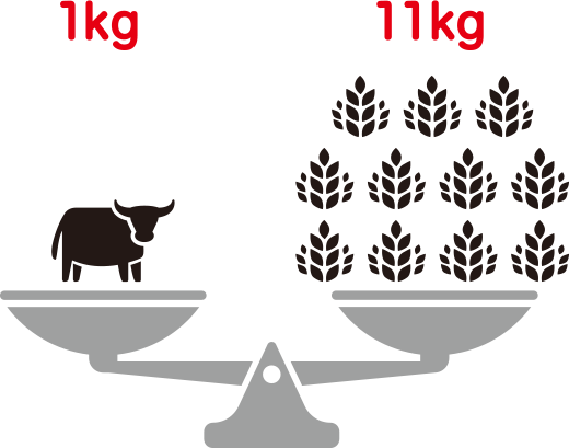 牛肉をつくるのに必要な穀物の量